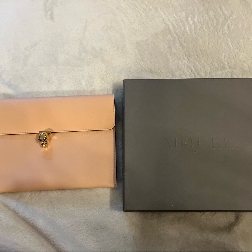 Alexander McQueen Peach Leather Clutch with Gold Clasp